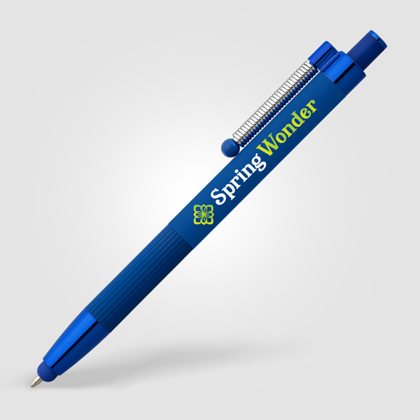 Stylo Lisbon, aluminium recyclé, monochrome, stylet anti-stress - Bleu roi / Laser