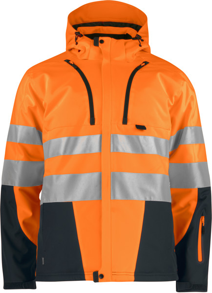 3-Layer Safety Softshell Jacket ProJob | 6420 Padded Softshell - Hi Vis Orange / Black / M