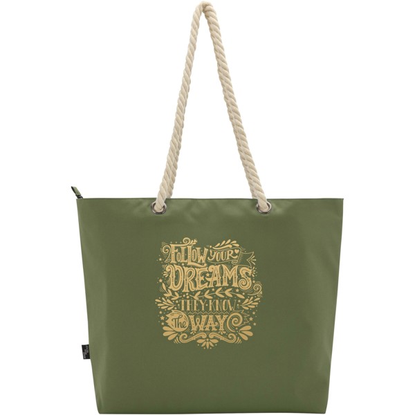 Sac shopping Panama recyclé GRS isotherme de plage avec poignées en cordelette 23L - Olive