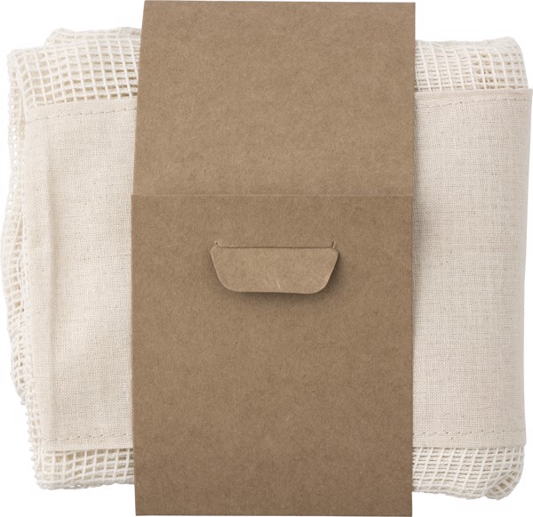Conjunto de três sacos de malha de algodão reutilizáveis. Adele
