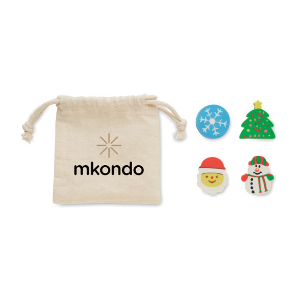 Rubbies Christmas eraser set, cotton pouch, 4 pcs