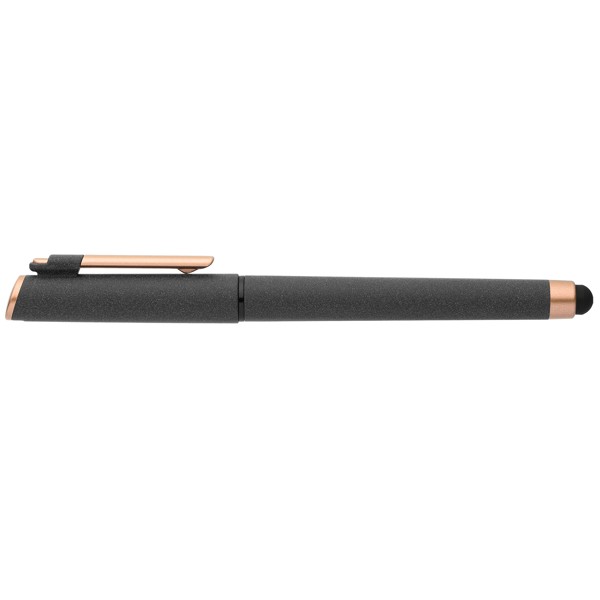 York Recycled Plastic Bronze Trim Stylus Gel Pen - Black / 4 Colour inkjet