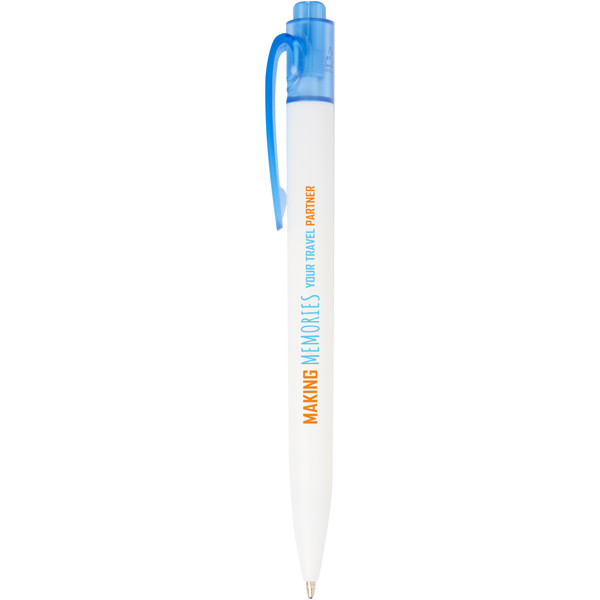 Esferográfica de plástico do oceano Thalaasa (tinta preta) - Azul transparente / Branco