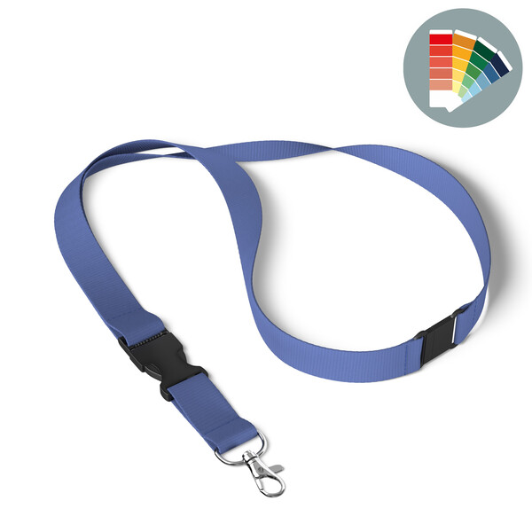 Detachable recycled polyester (rPET) pantone matched screenprint lanyard - 20mm width / Metal carabiner / Safety breakaway