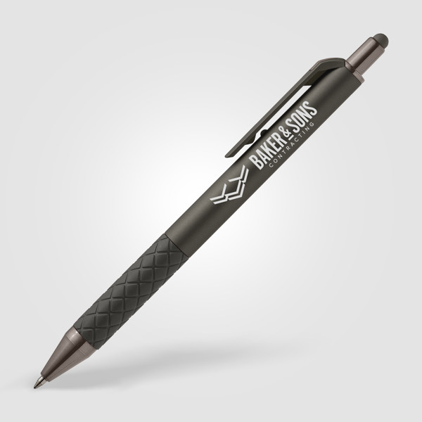 Islander Gel Retractable Monochrome Softy Pen w/Stylus - Gunmetal / 4 Color inkjet