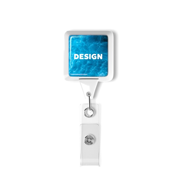Retractable badge reel in square shape with 2.5cm2 logo - Belt Clip