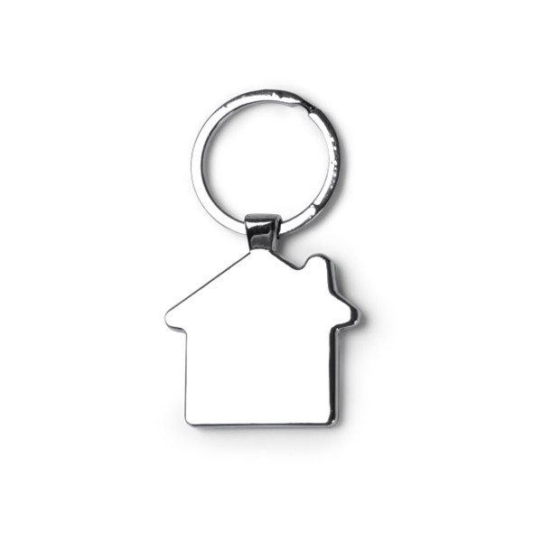 Customised bamboo house-shaped keyring with metal finish