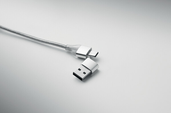 3-in-1 charging cable keyring Hublue - Silver