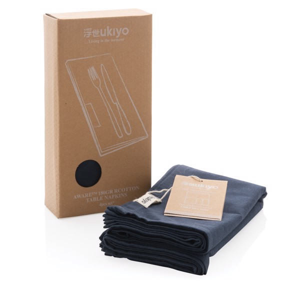 Set de 4 serviettes de table Ukiyo en rcotton 180gr Aware™ - Bleu Marine