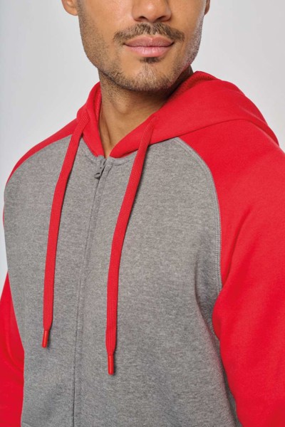 Unisex Two-Tone Zipped Hooded Fleece Jacket - Grey Heather / Sporty Navy / 3XL