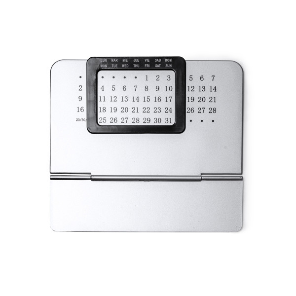 Personalised perpetual desk calendar in metal with silver stand and sliding frame
