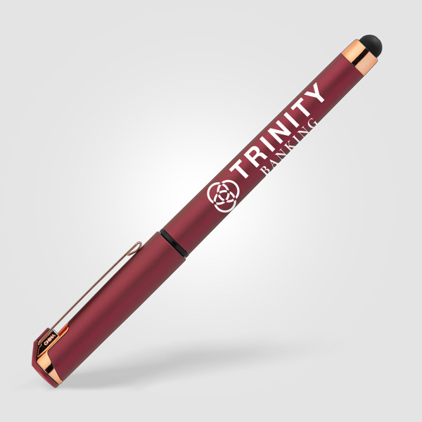 Islander Softy Rose Gold Designer Stylo à gel métallique avec stylet - Fuchsia / Sérigraphie