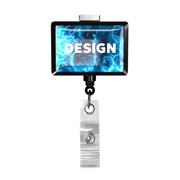 Retractable badge reel in rectangle shape with logo - Black