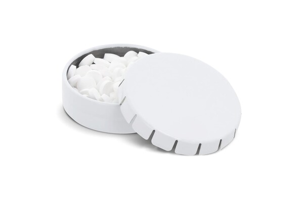 Mini metal tin peppermints, 47 mm diameter - White