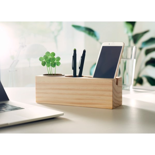 Thila wooden desk stand, pen, phone holder, seeds