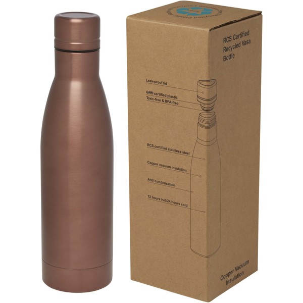 Bouteille isotherme Vasa en acier inoxydable recyclé certifié RCS de 500 ml avec isolation par le vide et couche de cuivre - Bronze