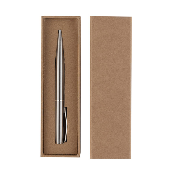 Silvery metal pen in box