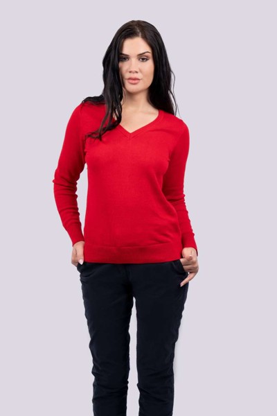 Women’S V-Neck Fine Gauge Cotton Pullover - Bordeaux / L