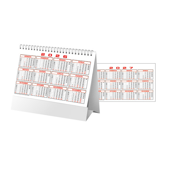 Calendario 2027 Da Tavolo Mensile Bicolore, 13 Fogli Su Carta Patinata Opaca - Rosso