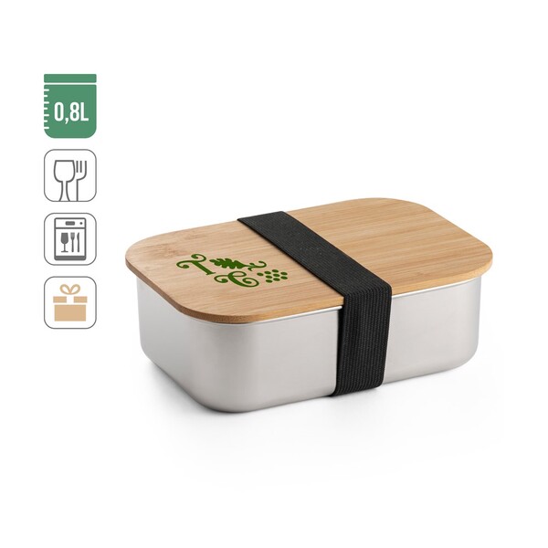SHINO. Obědová krabička. Obědový box z nerezové oceli (90 % recyklované) s bambusovým víkem