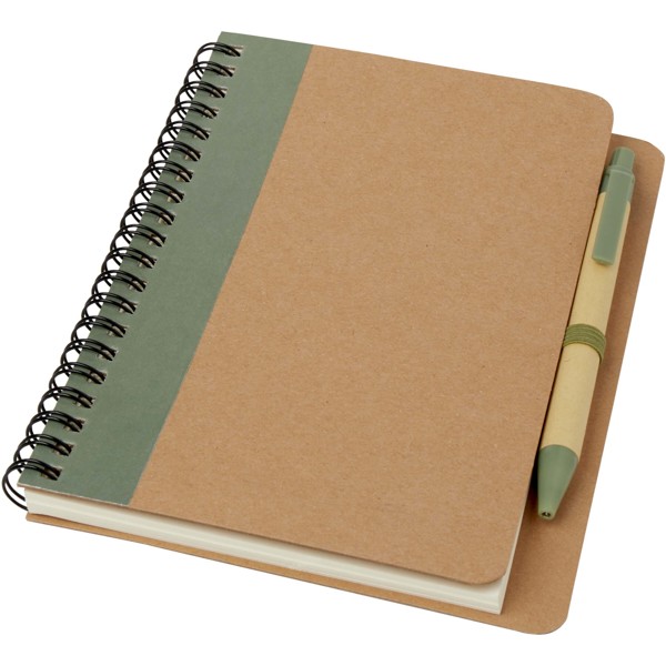 Blocco note riciclato con penna Priestly - Verde melange / Naturale