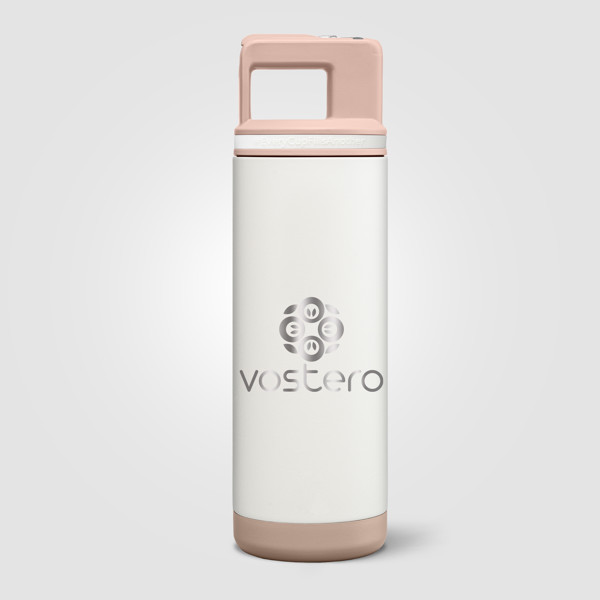 Grosche Alpine Stainless Steel Removable Straw Flip n' Sip Bottle – 590 ml - White / Laser