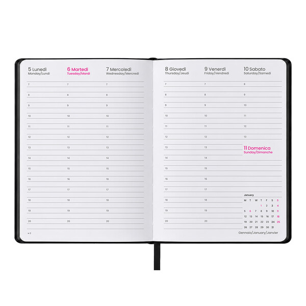 Agenda Settimanale 2027. Copertina Rigida In Termo Pu E Bordo Pagine Colorato - Nero