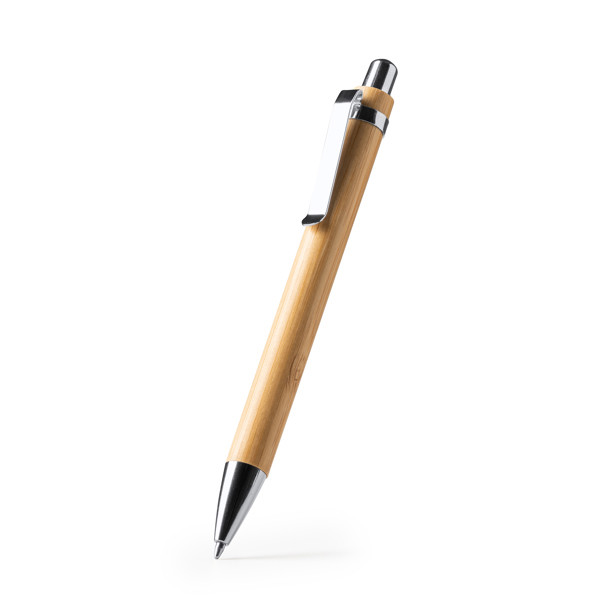 Personalised bamboo ballpoint pen with metal accents