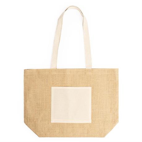 Personalised laminated jute bag with front pocket and cotton handles