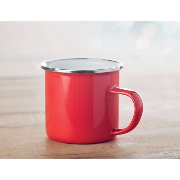 Plateado kovinska skodelica, 350 ml sloj emajla - Bela