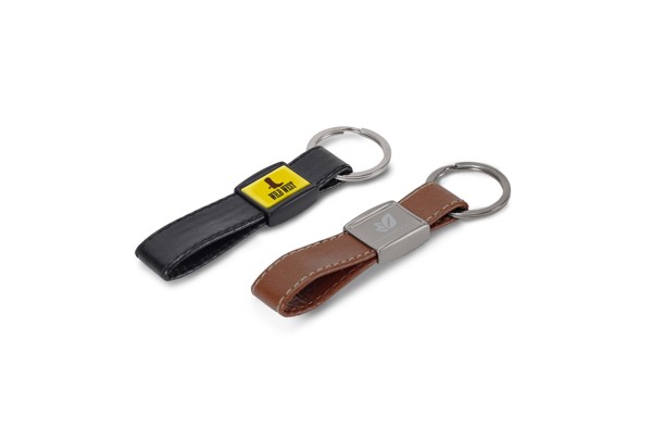 Keyring Metal, real leather - Black