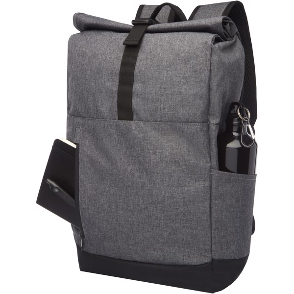 Libra 15,6" GRS recycelter Rolltop Laptop-Rucksack 12L - heather grau / schwarz