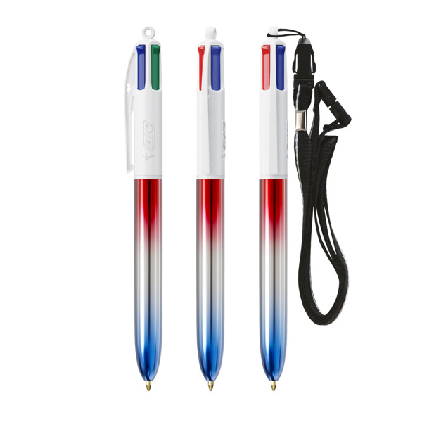 BIC® 4 Couleurs® Flags Collection + lanyard - bleu - argent - rouge