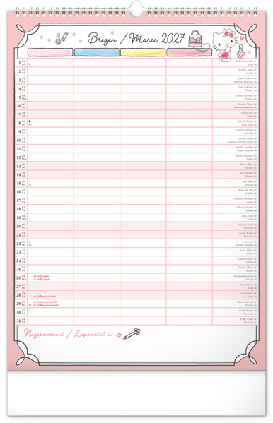 Notique Nástěnný Kalendář Rodinný Plánovací Hello Kitty Xl 2027, 33 x 46 cm