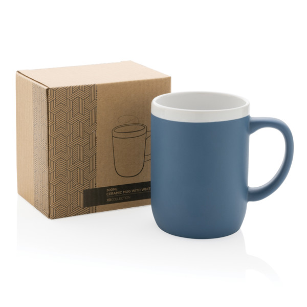 Mug 300ml en céramique avec bord blanc - Bleu / Blanc