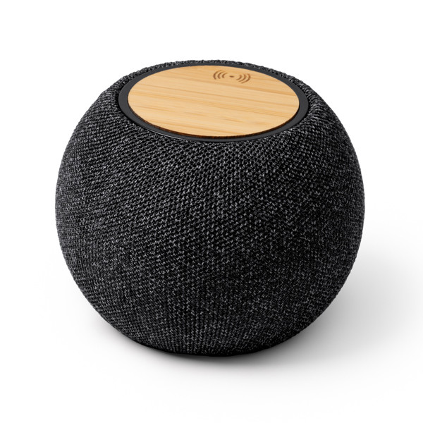 Altavoz inalámbrico personalizado de bambú y RPET con carga inalámbrica 15W