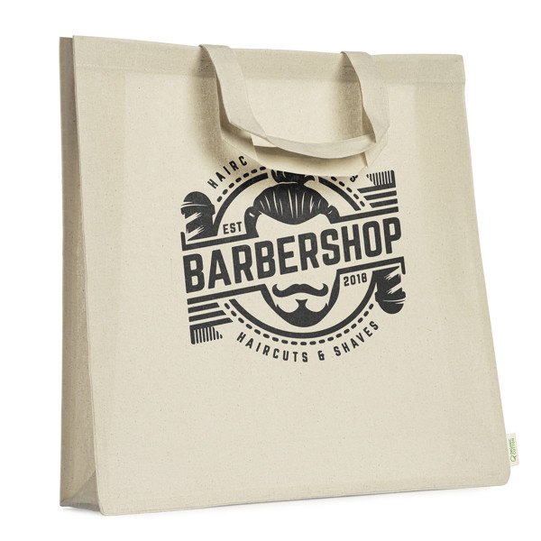 Bolsa personalizada de algodón orgánico con fuelle y asas cortas