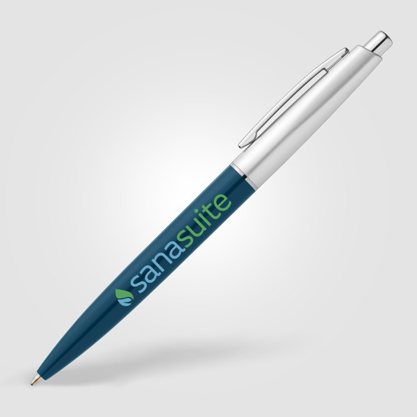 Stylo Natori en plastique recyclé avec finition chromée - Bleu marine / Jet d’encre 4 couleurs