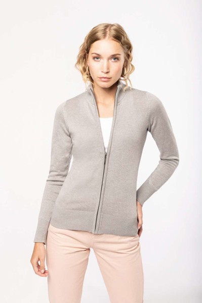 Ladies' Full Zip  Cardigan - Grey Melange / 2XL