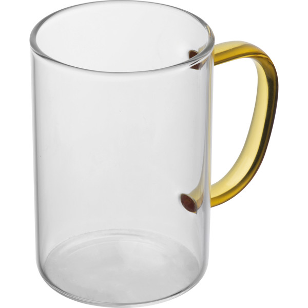 Glass mug with coloured handle EDDA - Yellow