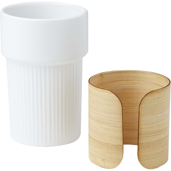 Gobelet Fika de 340 ml avec couvercle en bambou - Blanc