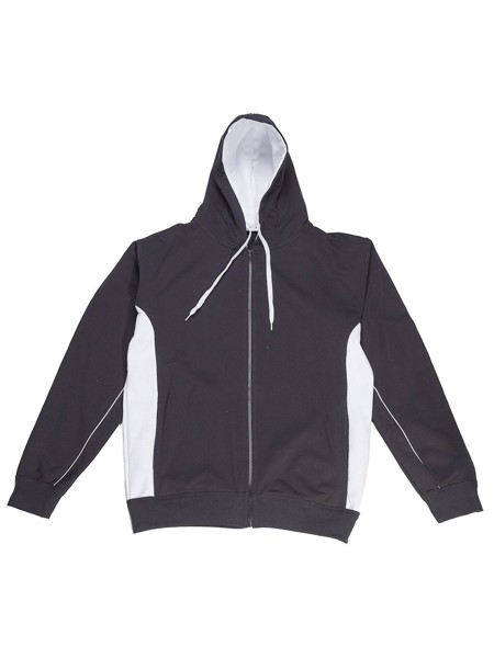 Contrast Hooded Sweat Full Zip - Black White / M