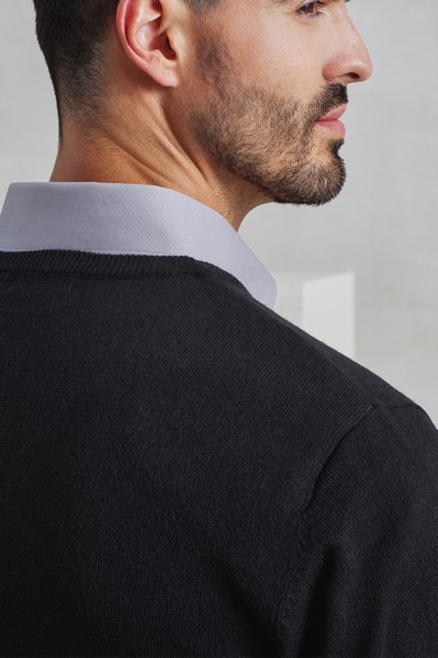'Essential' Acrylic Men's V-Neck Sweater - Black / L