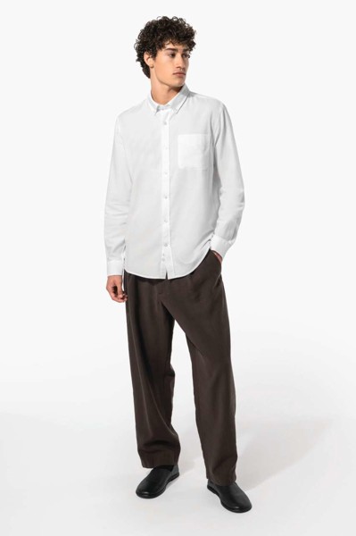 Long-Sleeved Washed Oxford Cotton Shirt - Striped White / Oxford Blue / 3XL