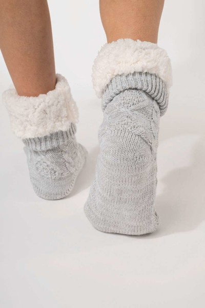 Sherpa-Lined Lounge Socks - Snow Grey Melange