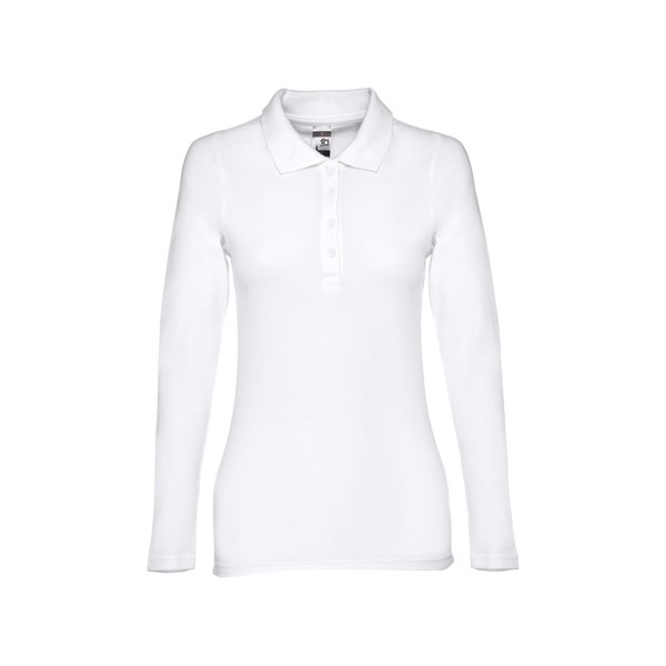 THC BERN WOMEN WH. Women's long-sleeved polo shirt in cotton piqué and viscose with removable label - White / XXL