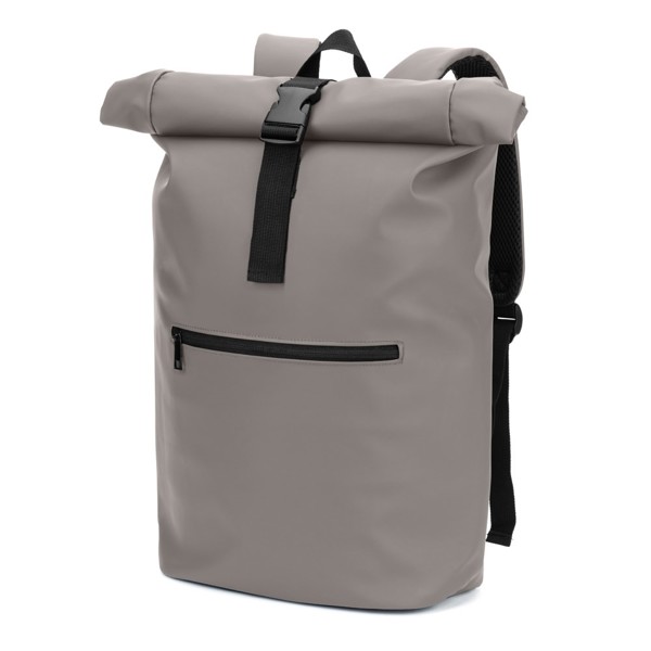 PORTLAND. Mochila enrollable de PU con bolsillo para portátil de 16" - Gris