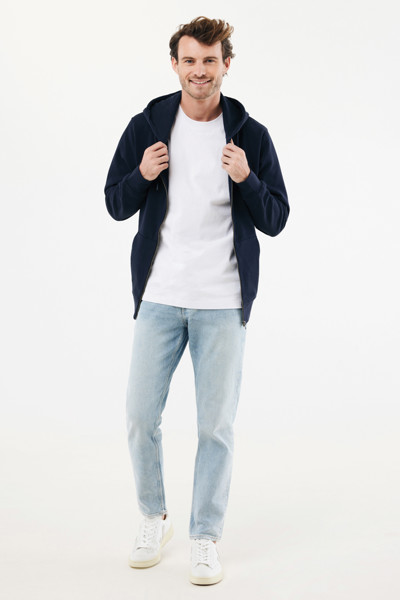 Mikina na zip s kapucí IQONIQ Abisko z recykl. bavlny - Námořní Modř / 5XL