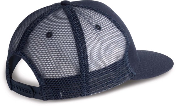 Trucker Flat Peak Cap - 6 Panels - White / Black