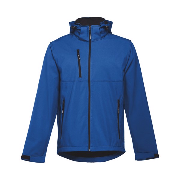 THC ZAGREB. Men's softshell jacket with detachable hood and rounded back hem - Royal Blue / L